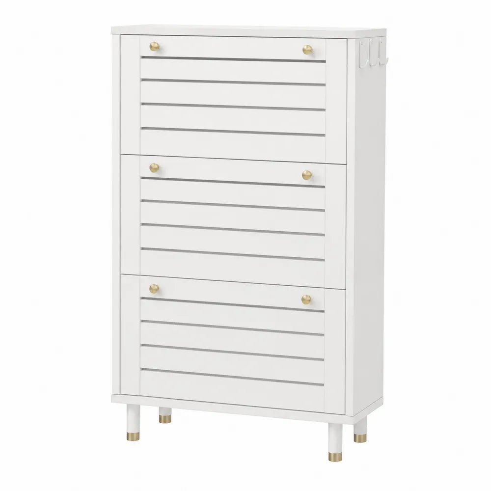 Zapatero de madera MDF blanco con tiradores de metal 110x60x24 cm