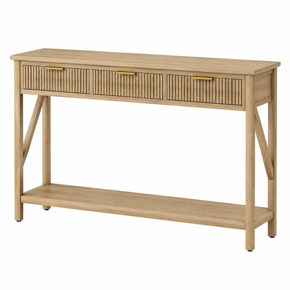 Mesa consola de madera con 3 cajones y estante