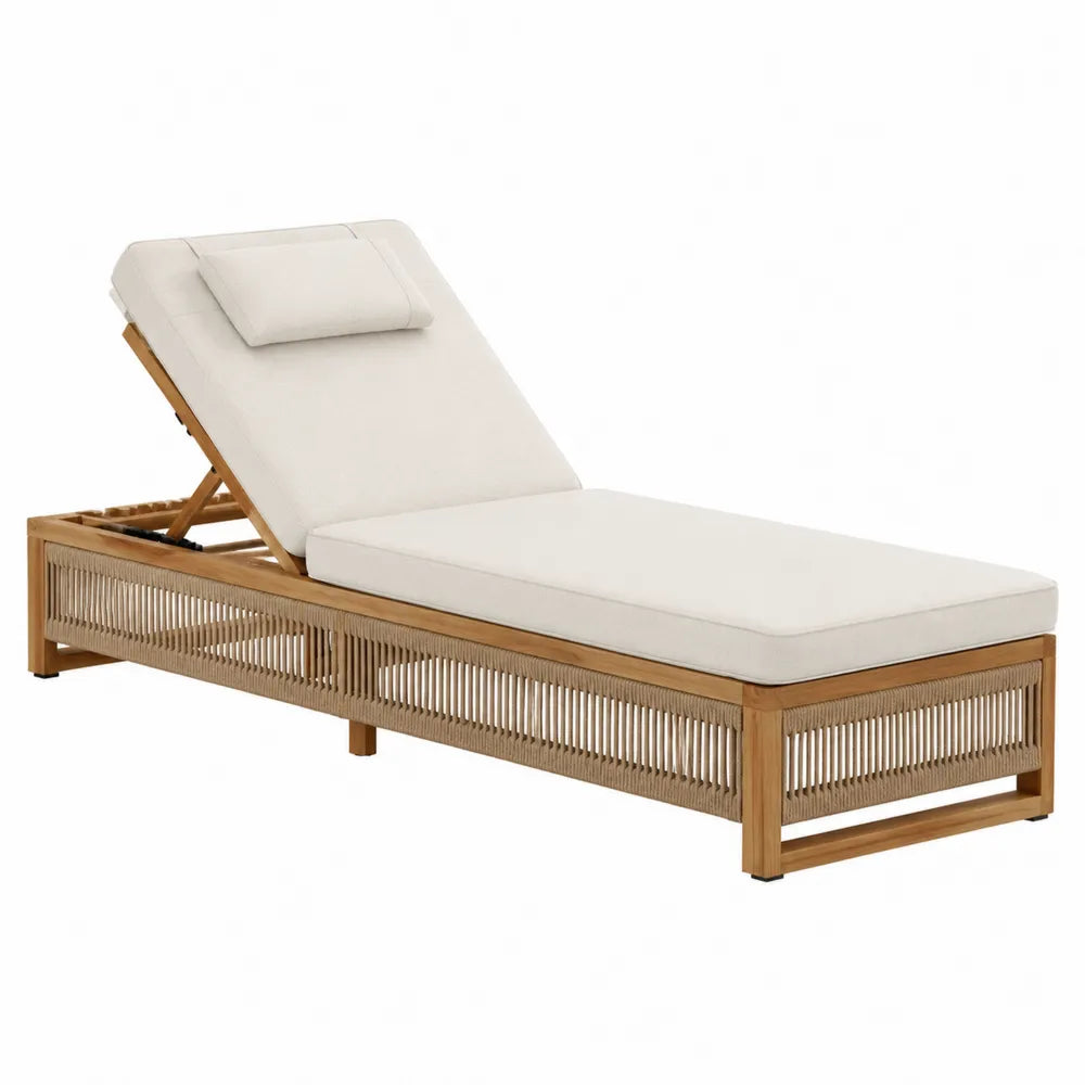 Tumbona de Teca con Cojines Beige Ajustables
