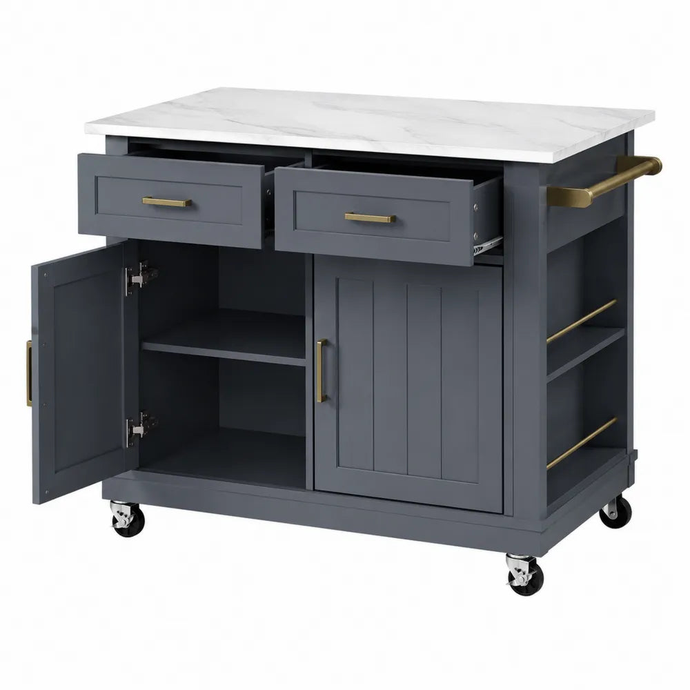 Isla de Cocina de MDF y Metal con Encimera de Imitación Mármol, Gris, 120x60x90 cm
