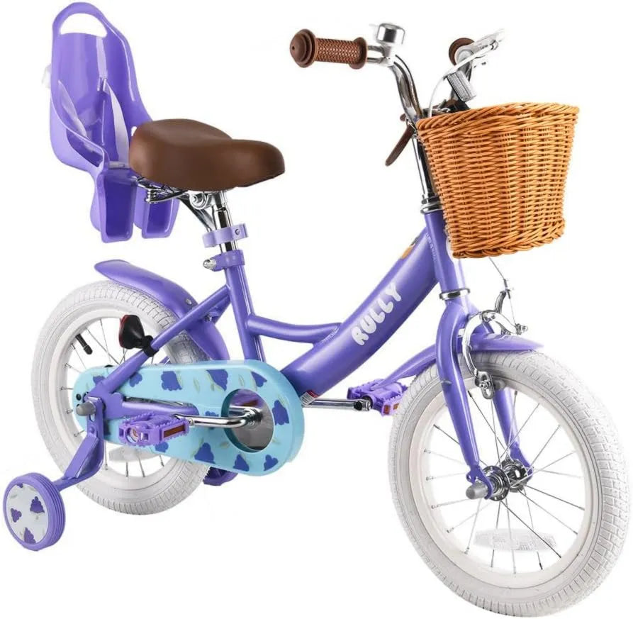 Bicicleta, 16 Pulgadas, con ruedas, Infantil Fruit de 12, para Niñas de 2 a 7 Años, Cesta y Silla para Muñecas