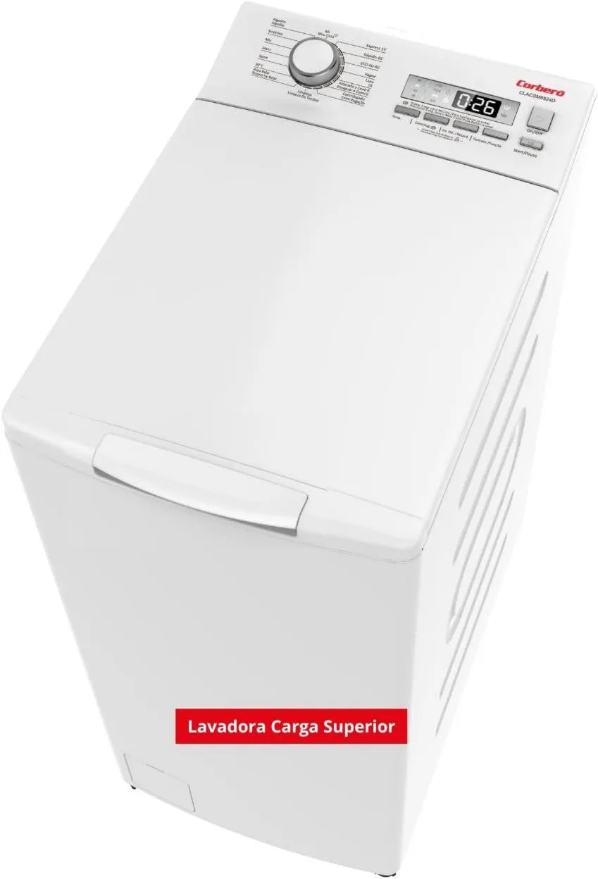 Corbero CLACSM8524D lavadora, 8 kg, 1300 RPM, 16 Programas, Inicio Diferido, función de vapor, Carga Superior, Limpieza de Tambor, Lavado Rápido