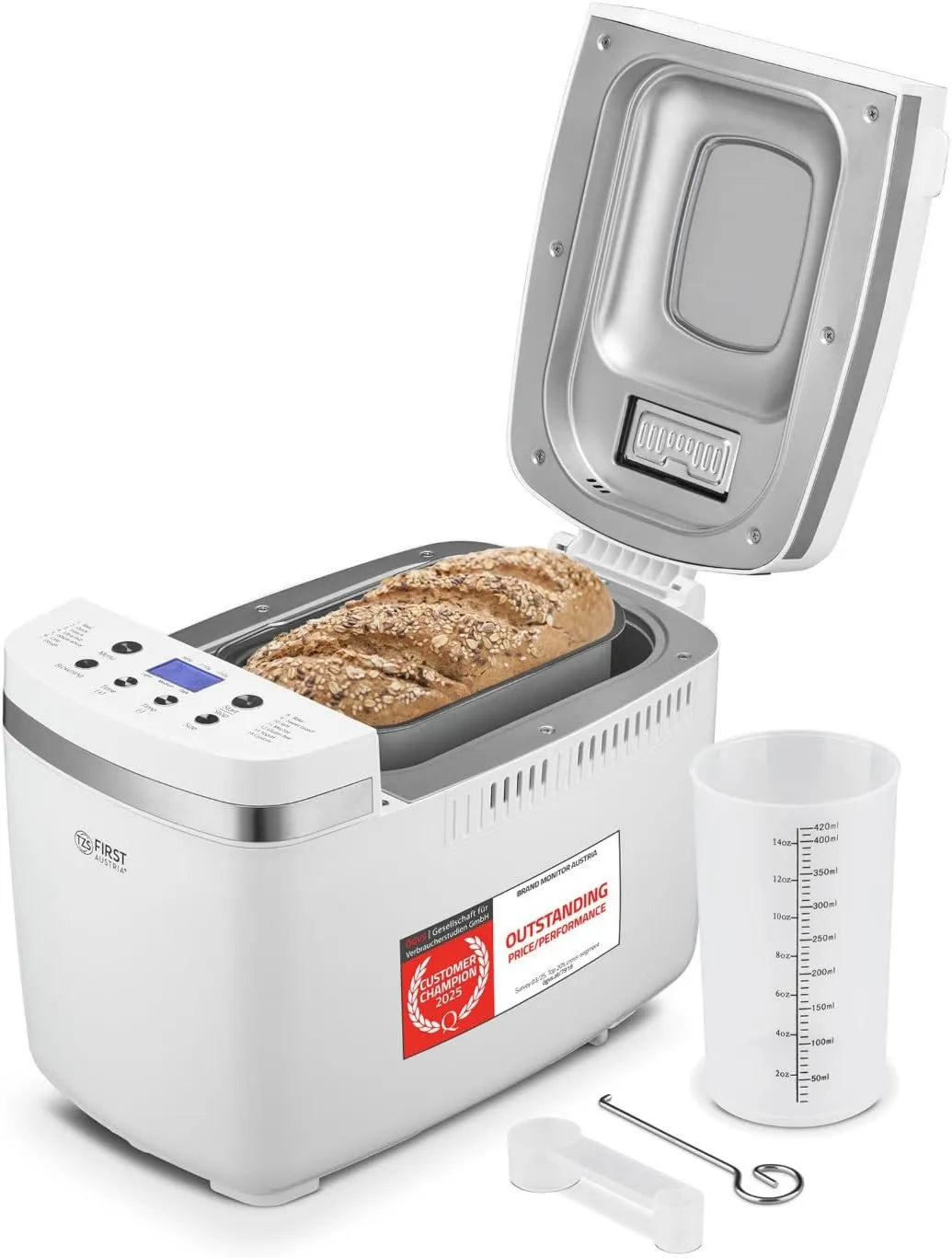 Panificadora, 1250 g, 12 programas, Austria máquina de pan, programa sin masa, mermelada y sin gluten, grado de tostado, inicio retrasado