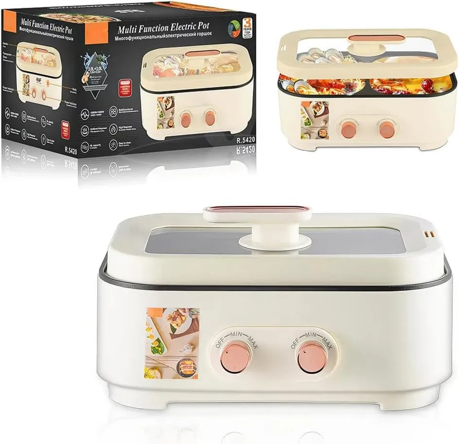 Olla eléctrica multifunción antiadherente de 2, 2,5 L, control de temperatura dual para carne y barbacoa coreana, revestimiento antiadherente