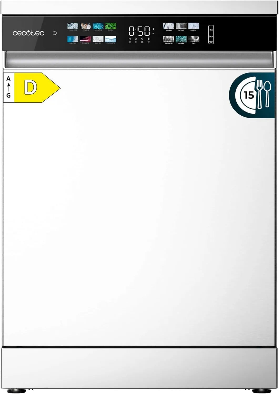 Cecotec lavavajillas, 60 cm, 8 Programas, Bajo Consumo, Pantalla Fullcolor XXL, Tercera Bandeja, Lavado Zona Dual, Bandeja Ajustable, ajuste regulable