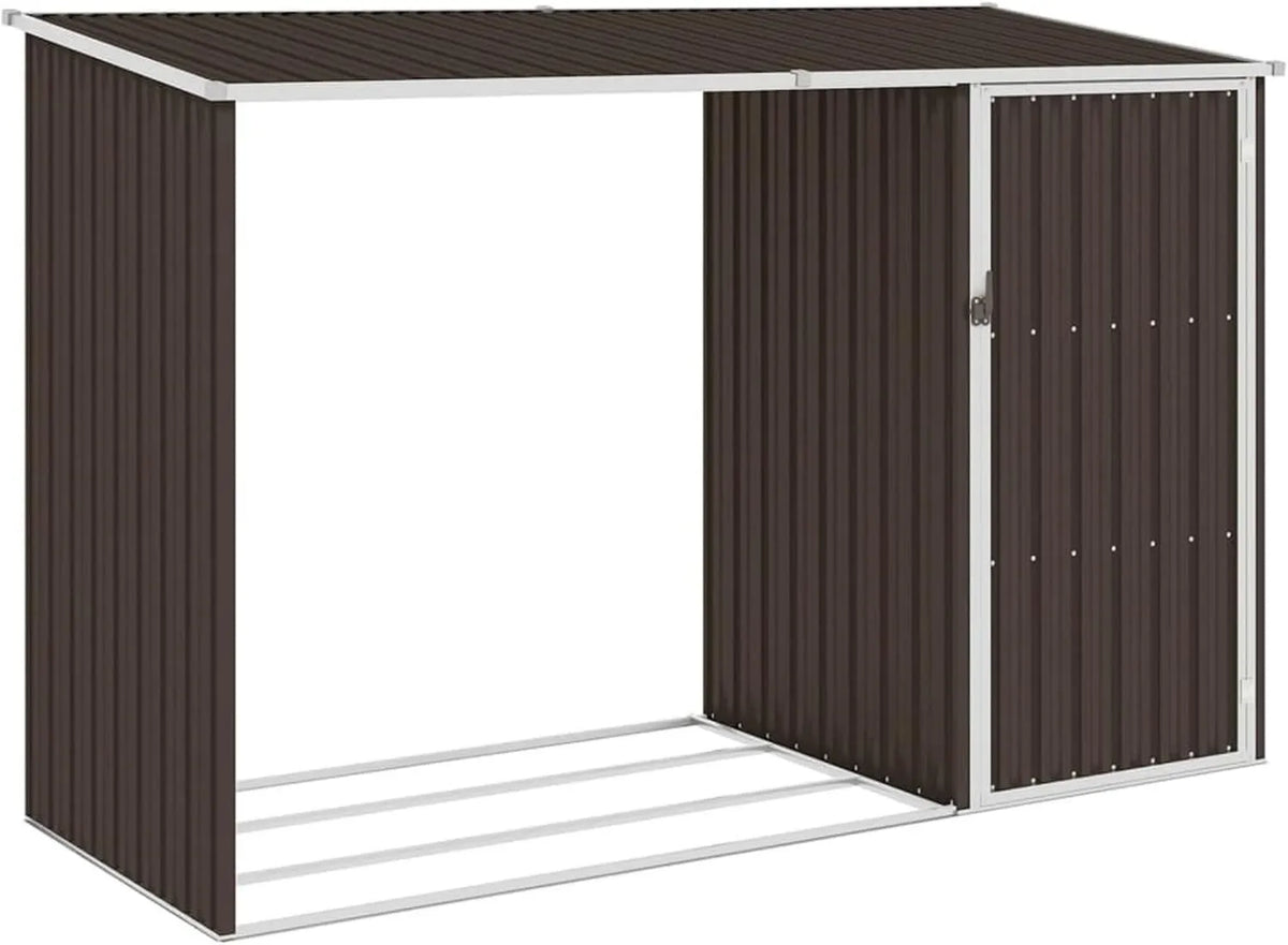 Cobertizo de jardín IKAYAA 2, 245 x 98 x 159 cm, 2 en 1 Cobertizo de Metal para Leña, Soporte Exterior para Leña