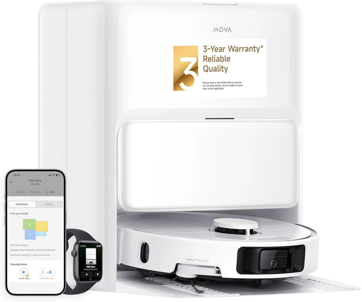 Aspiradora P50, 19.000 Pa, robot Ultra con mopa flexible, potencia de succión, limpieza de esquinas y bordes, vaciado automático y recarga
