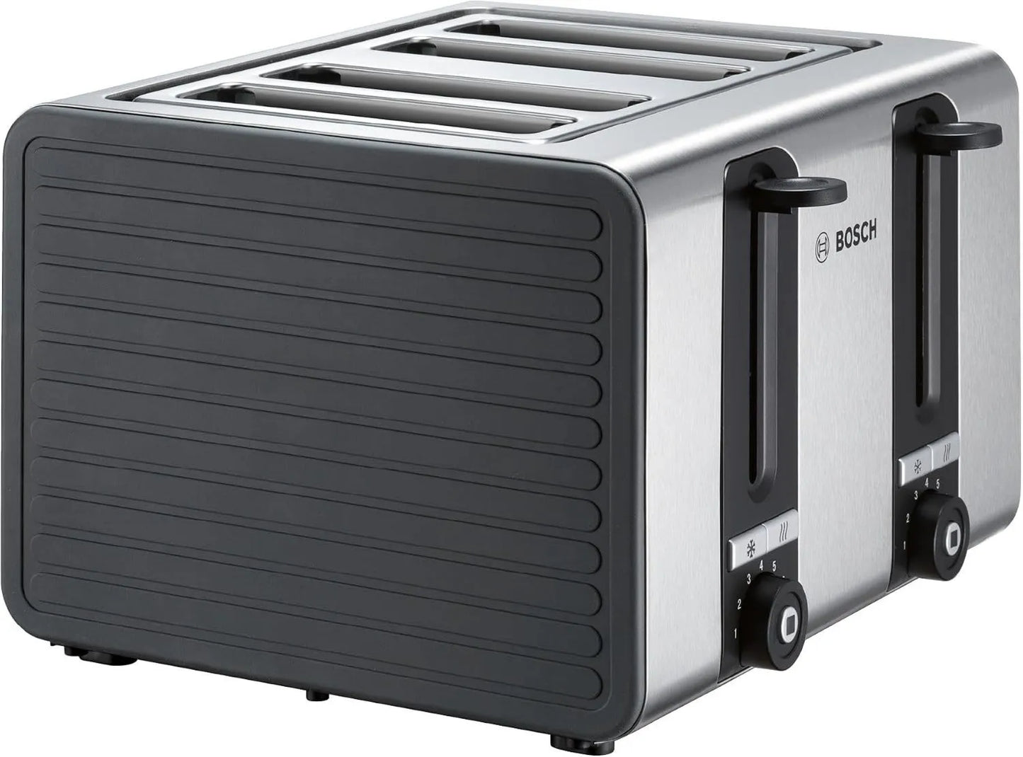 Bosch TAT7S45 tostadora, acero inoxidable, 1800 W, 4 ranuras con función de descongelamiento y tostado, diseño ancho, con función de elevación, negro