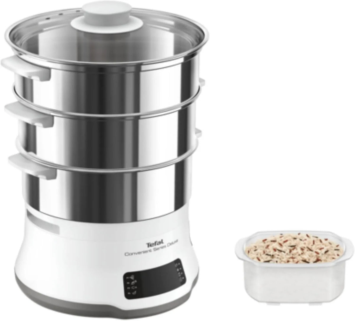 Tefal VC502D armario de almacenamiento, acero inoxidable, función de vapor, 900 W, 8 programa, Vaporera eléctrica Convenient Series Deluxe