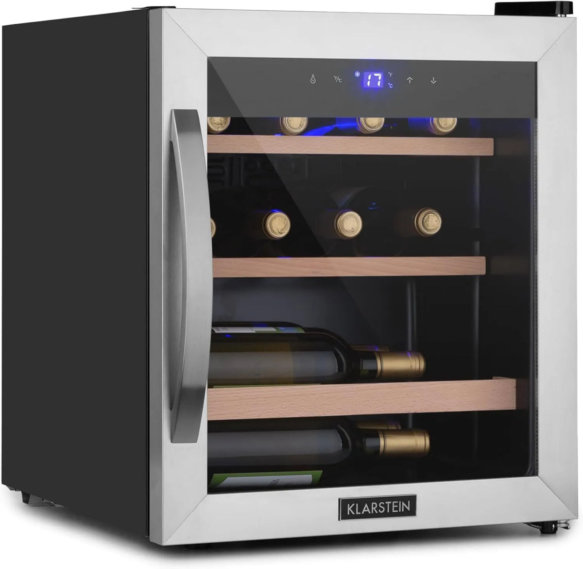 Klarstein frigorífico, 12 Botellas, 4-18°C, Wine Bar, Refrigerador de Vino, Una Zona de Refrigeración, Refrigerador Expositor de Vino y Cerveza