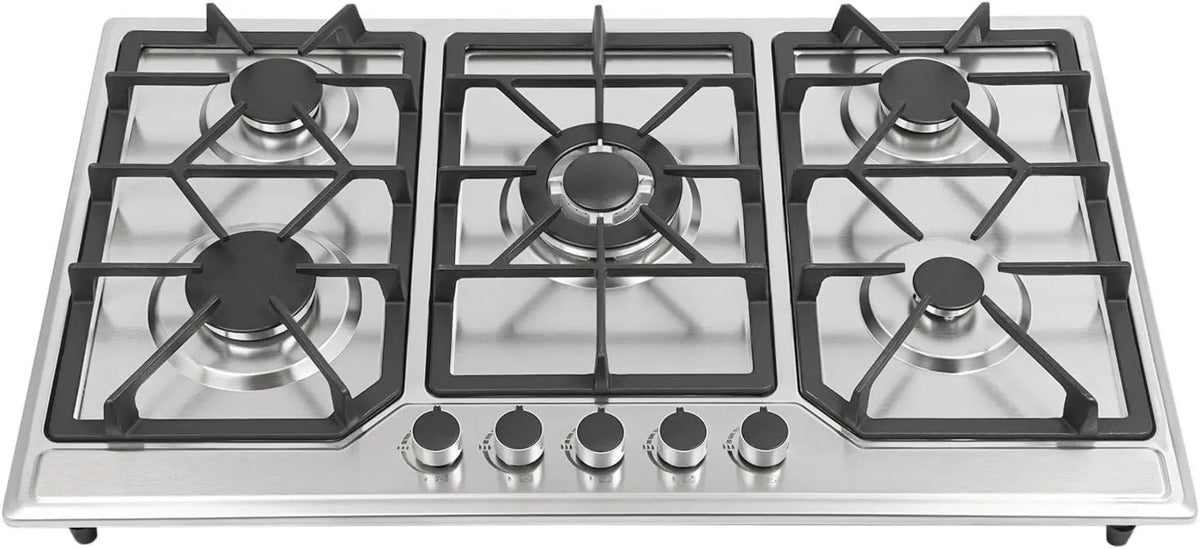 Placa de gas, 86 x 51 cm, 5 Quemadores, Acero Inoxidable, Encendido Electrónico, Cocina Empotrada para Hogar