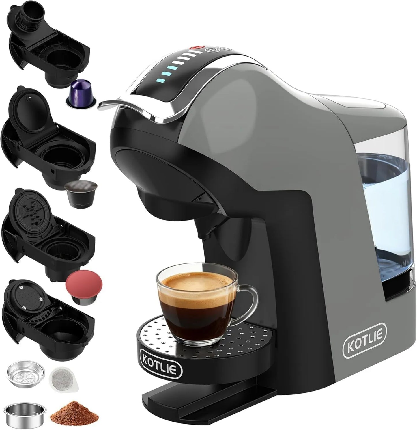 Cafetera EM-308B, 19 Bar, 1 Litro, 1 M, 44 mm, Café en Polvo, Depósito de Agua, 3 Temperaturas/7 Cantidades de Agua