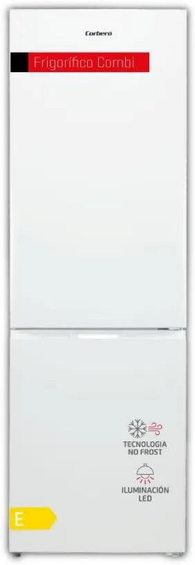 Corbero CCH200322NFW frigorífico, 326L, 40 dB, 60,3x59,9x201, Combi, Cajón para Verduras, Balcones Ajustables, Estantes de Vidrio, Porta Huevos