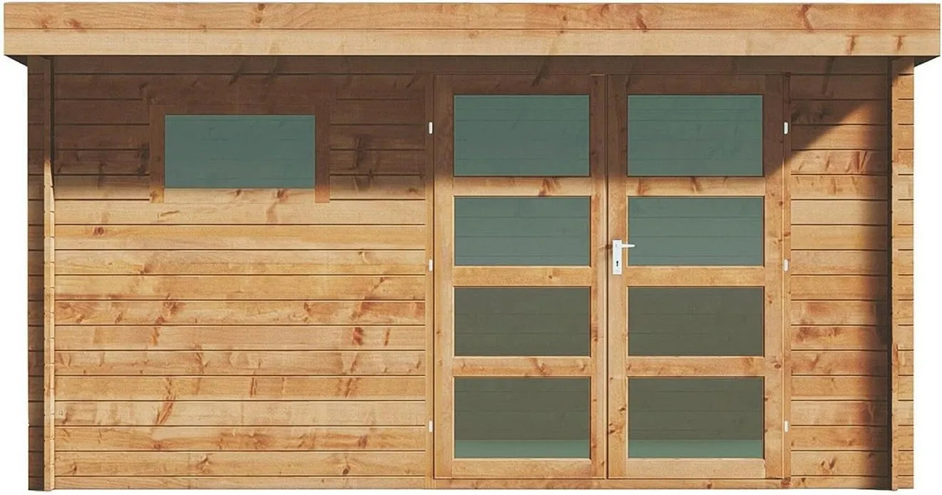 Cobertizo de jardín, 13 m², 28 mm, madera tratado en autoclave con techo plano