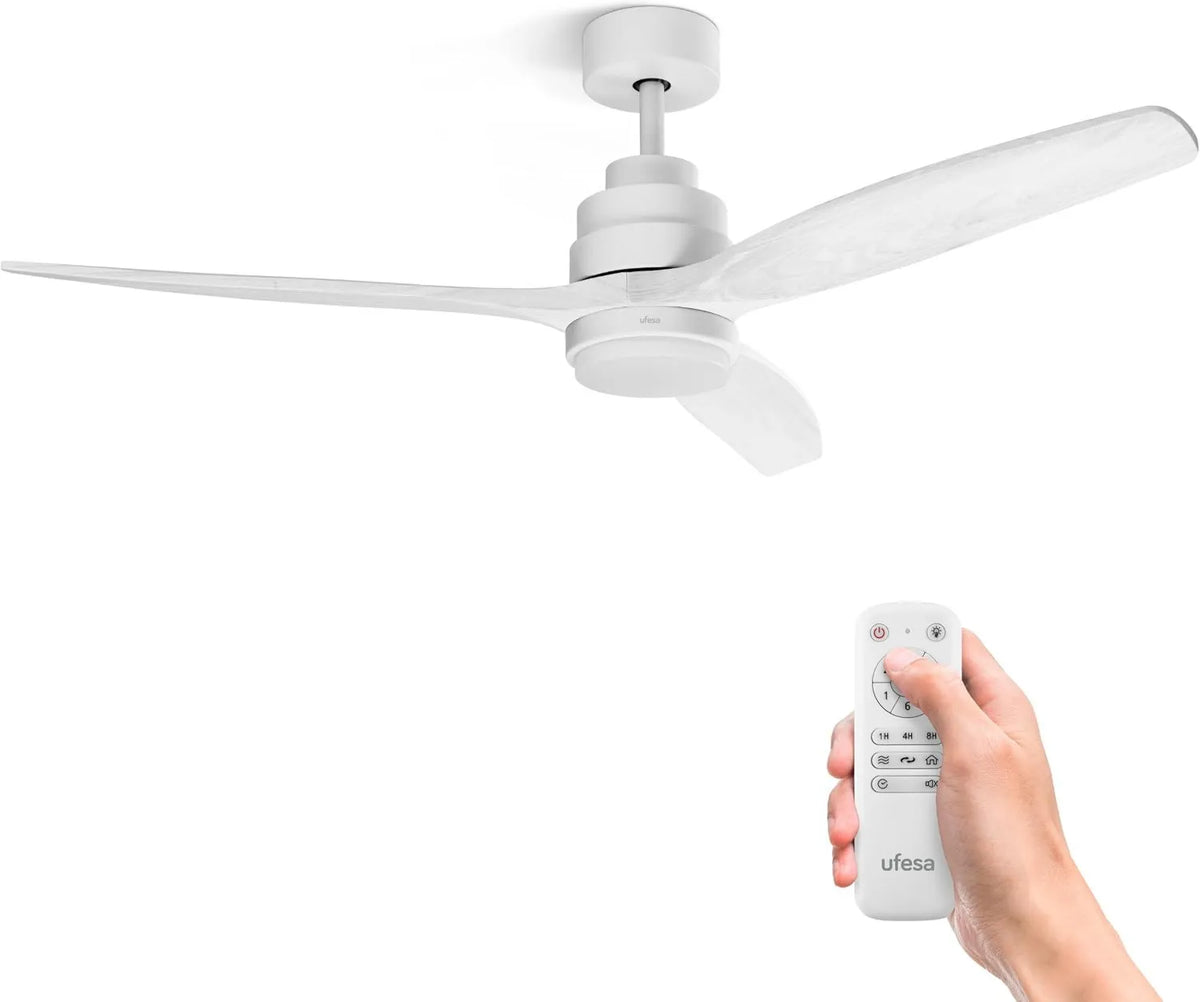 Ventilador de techo, 40W, 132cm, 6 Velocidades, 3 Niveles, control programable, funcionamiento silencioso, iluminación LED, Mando a Distancia