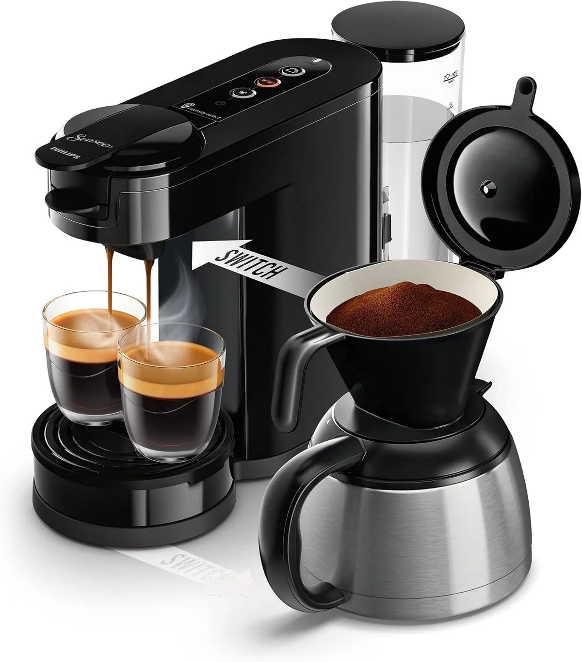 Philips HD6592/65 cafetera, 1 L, 7 Tazas, SENSEO Switch con Cápsulas y Filtro, Depósito de Agua, Negro Profundo