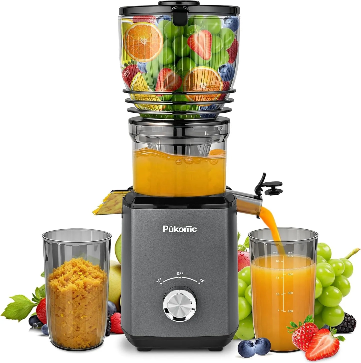 Exprimidor eléctrico, 300 W, 5.8 pulgadas, prensa en frío, máquina extractora de jugo de de ancho, alto rendimiento de jugo
