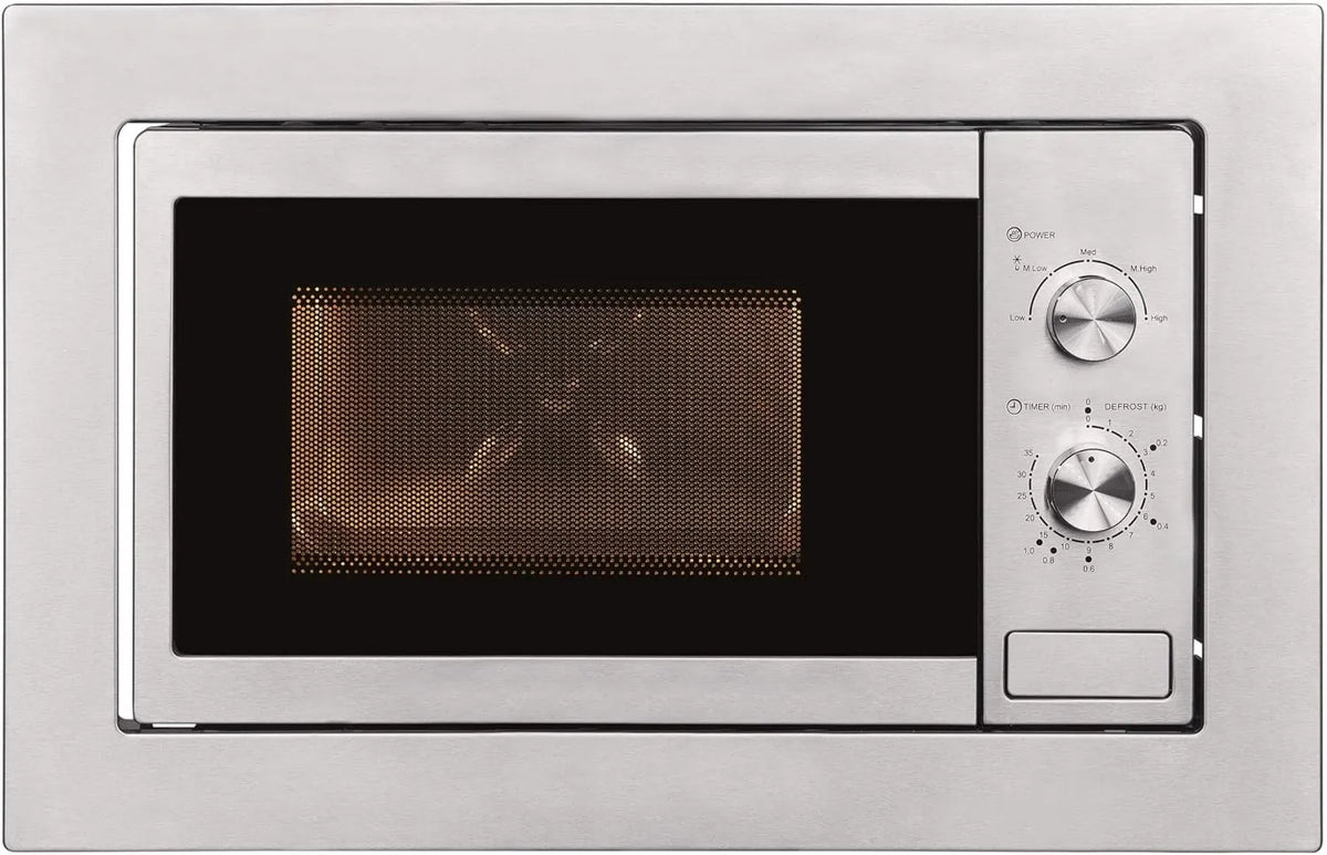 Horno microondas, 20L, 800W, 25.5 cm, Exquisit, Acabado en Acero Inoxidable, 5 Niveles de Potencia, Función de Descongelado, Plato Giratorio