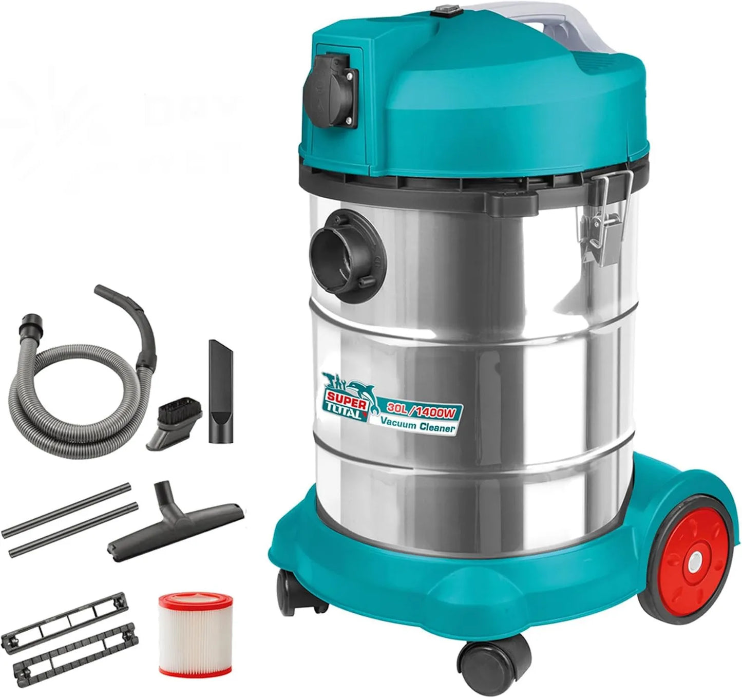 Aspiradora, 1400W, 30L, 45 x 41 x 61, Limpieza profunda en seco y húmedo, Alta potencia, Compacta y fácil de manejar
