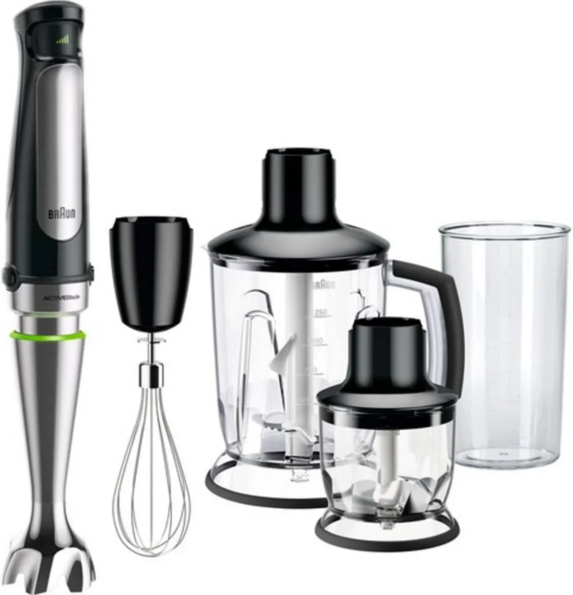 Braun MQ745 batidora de mano, 750 W, 350 ml, 0.6 L, Minipimer Aperitif, Accesorio Picador, Picador de Hielo, Vaso Medidor, Negro y Plateado