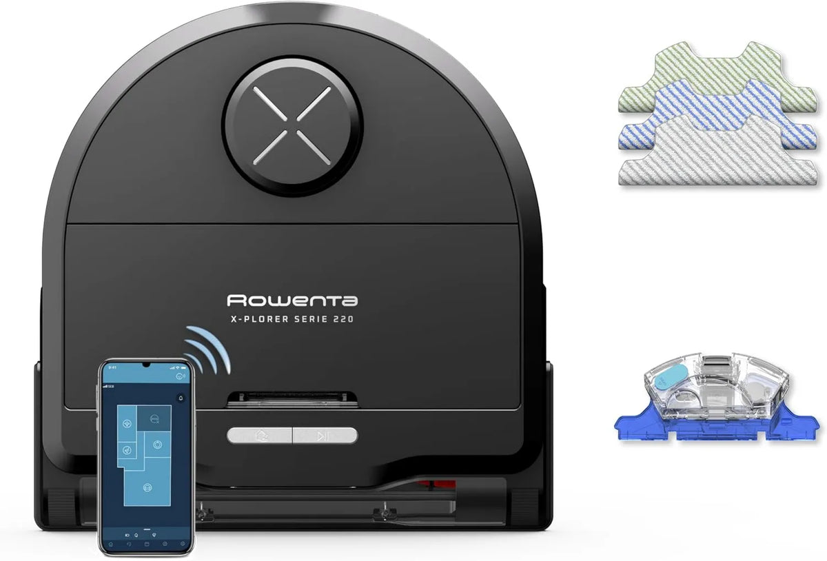 Rowenta S220 RR9475WH robot aspirador, 120 min, Xplorer Animal & Allergy en seco en húmedo, navegación láser, Tiempo de Funcionamiento