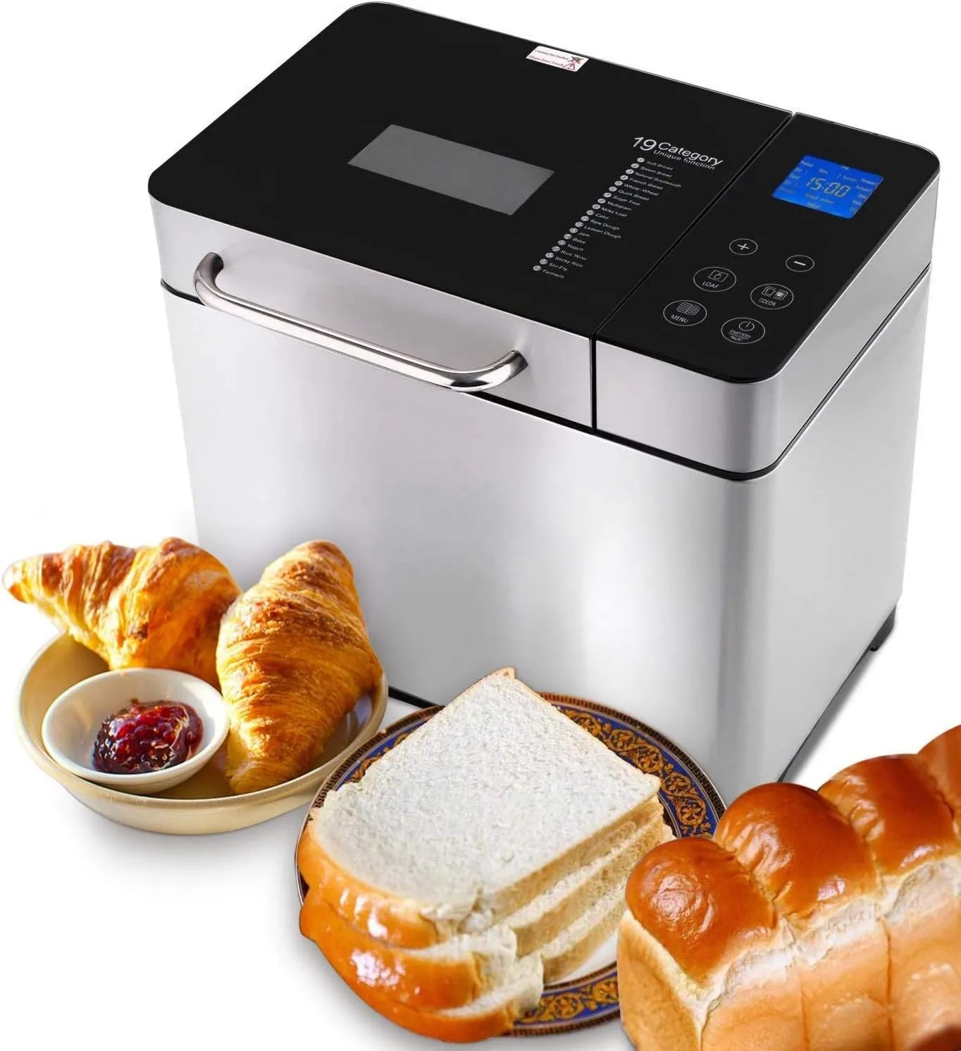 Panificadora, acero inoxidable, 500g, 750g, 1000g, 710W, 19 Programas