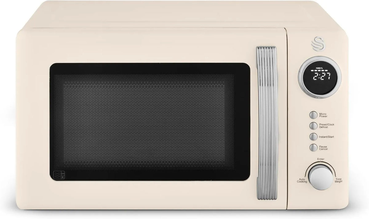 Horno microondas SM4425CRM, 20 L, 800 W, 5 niveles, digitales retro, 12 preajustes de cocción automática, descongelación por peso o tiempo