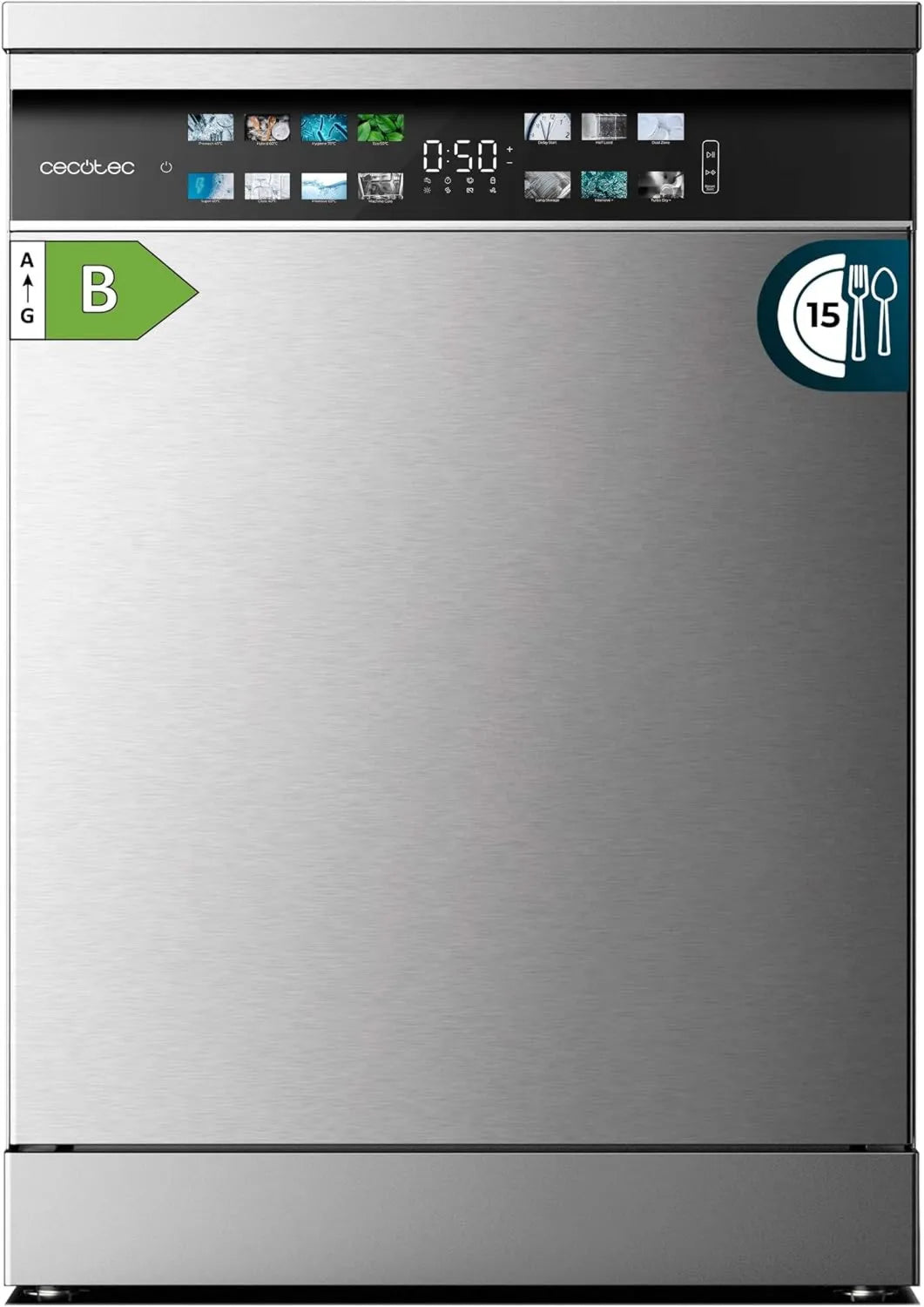 Cecotec lavavajillas, motor Inverter, acero inoxidable, funcionamiento eficiente, doble zona, 60 cm, 8 Programas, Bajo Consumo, Plus, Tercera Bandeja