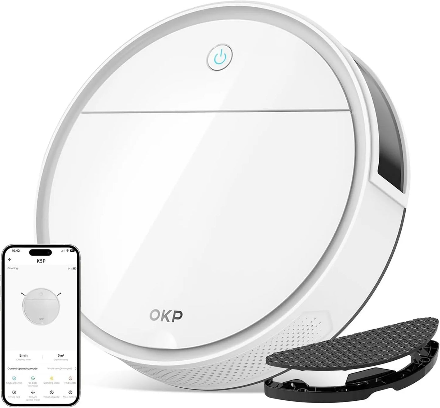 Robot aspirador, 5000Pa, WiFi, control, Súper Succión, Evitación Precisa de Obstáculos, Aspirador y Mopa, Carga Automática