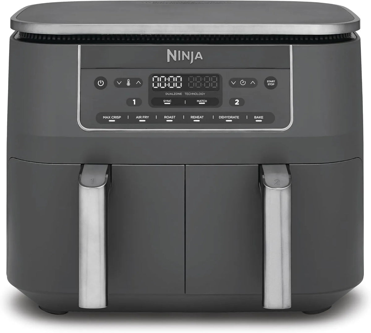 Ninja DZ300EU freidora de aire, 7.6L, revestimiento antiadherente, Doble Compartimento, Freír con Aire, Cestas Antiadherentes, Gris Metálico