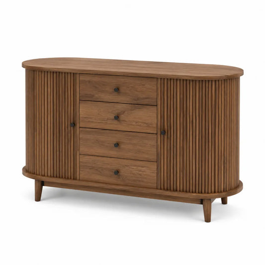 Aparador de madera de nogal con cajones y puertas