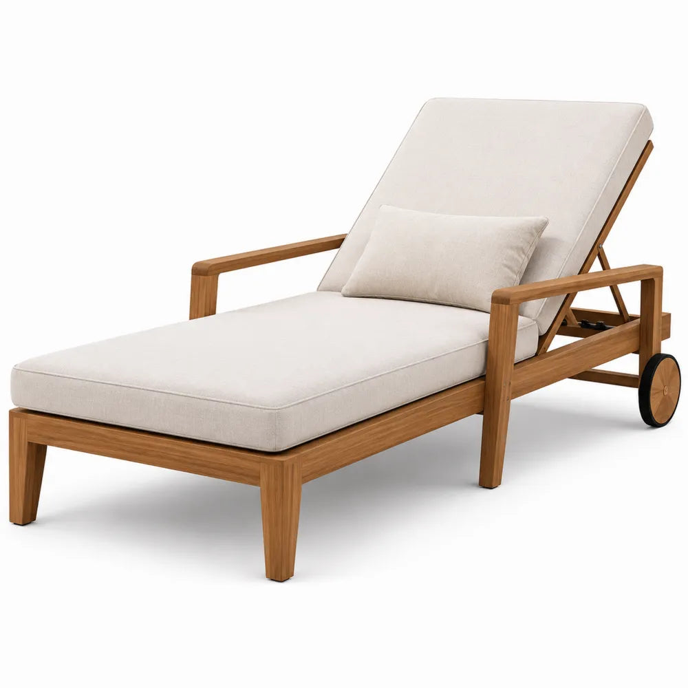 Tumbona de madera con cojín beige ajustable