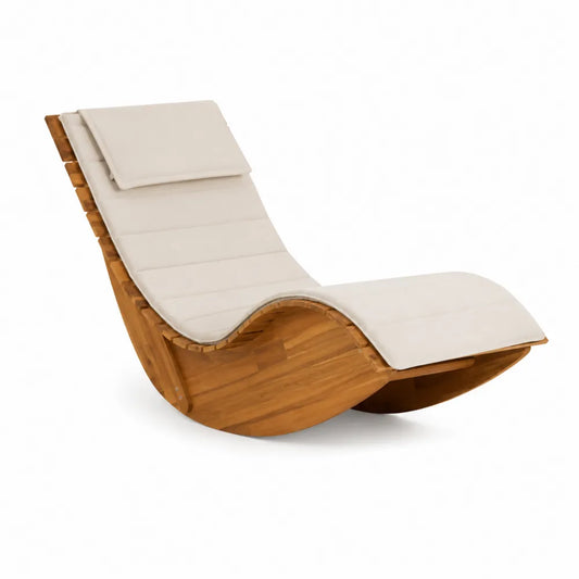 Tumbona de madera con cojín de poliéster crema