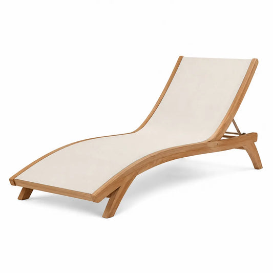 Tumbona de Madera de Teca y Tela de Poliéster Beige