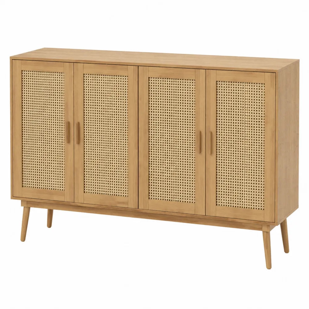 Aparador de Madera y Ratán Natural 160x40x80 cm