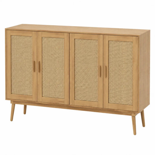 Aparador de Madera y Ratán Natural 160x40x80 cm