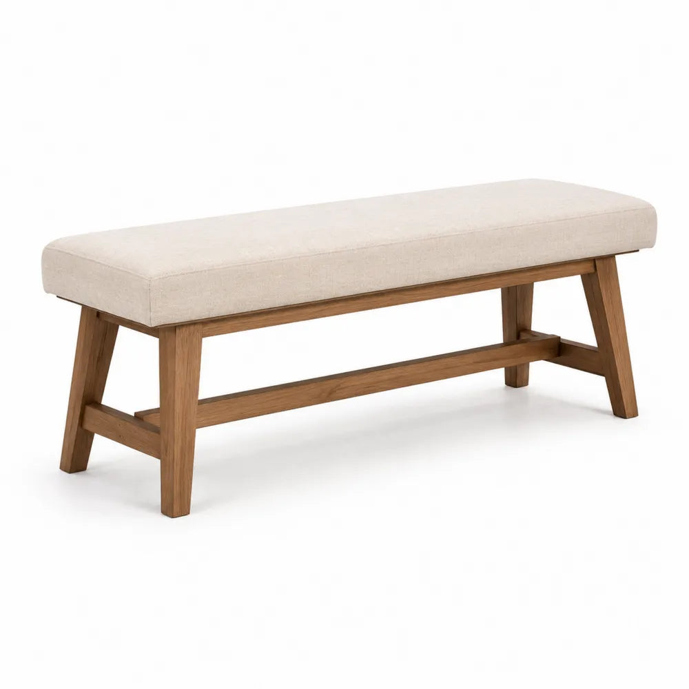 Banco de madera de roble y lino beige 140x40x45 cm