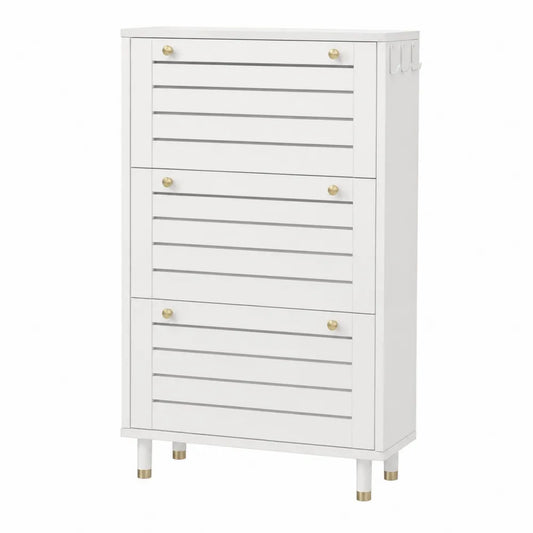 Zapatero de madera MDF blanco con tiradores de metal 110x60x24 cm