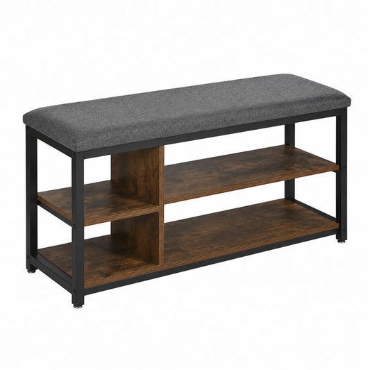 Banco para zapatos con asiento acolchado de metal y madera