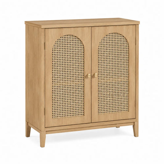 Aparador de Roble con Puertas de Ratán 80x40x100 cm