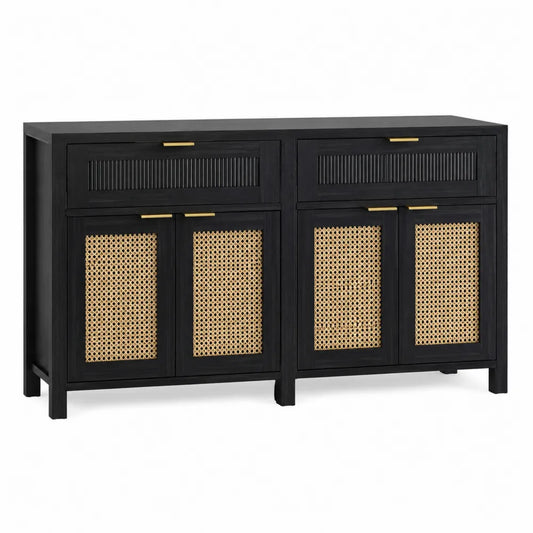 Aparador de Madera y Ratán Negro