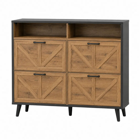 Zapatero de madera y metal con 4 compartimentos abatibles 90x33x105 cm