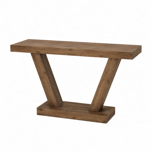 Mesa consola de madera maciza marrón con base en V