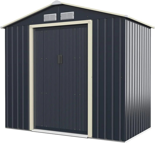Cobertizo de jardín GOPLUS 4, 213.5 x 127 x 195 cm, 4.63 m3 Impermeable con Puerta Corredera, Metal Galvanizado, estructura impermeable