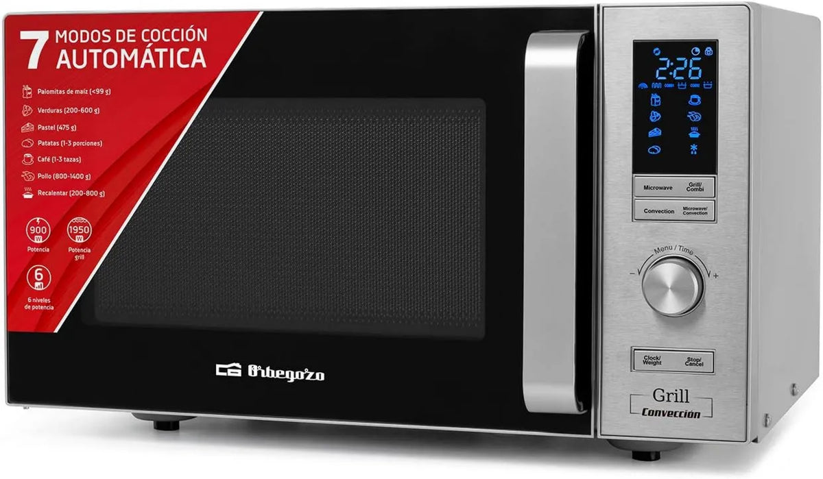 Horno microondas MIG 2528, 25 L, 1950 W, 6 Niveles, control programable, pantalla digital, función grill, Microondas con Grill y Convección, Potencia
