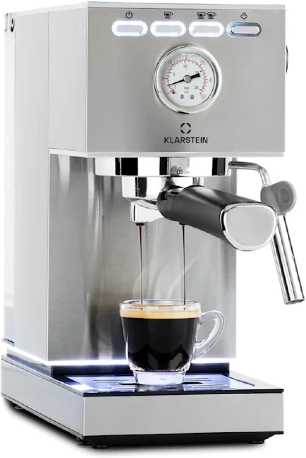 Klarstein cafetera espresso, 1350 W, 1.4 litros, Máquina de espresso Pausa, presión de 20 bares, depósito de agua, acero inoxidable