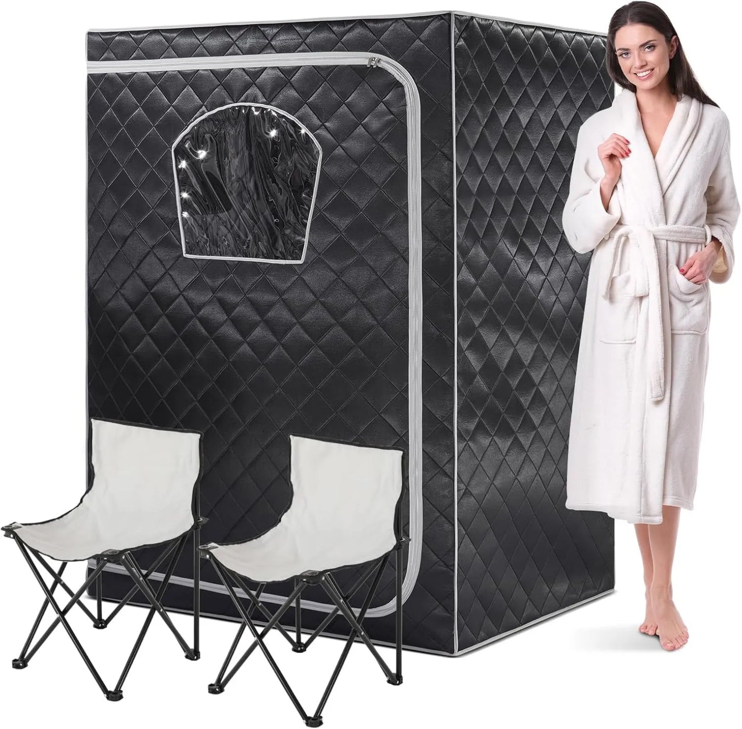 Sauna, infrarroja portátil para spa en casa, tamaño completo para 2 personas, tienda de campaña personal de cuerpo completo, con 2 sillas plegables