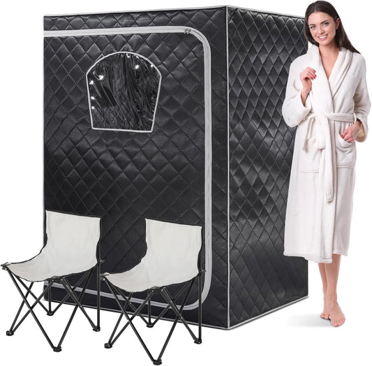 Sauna, infrarroja portátil para spa en casa, tamaño completo para 2 personas, tienda de campaña personal de cuerpo completo, con 2 sillas plegables