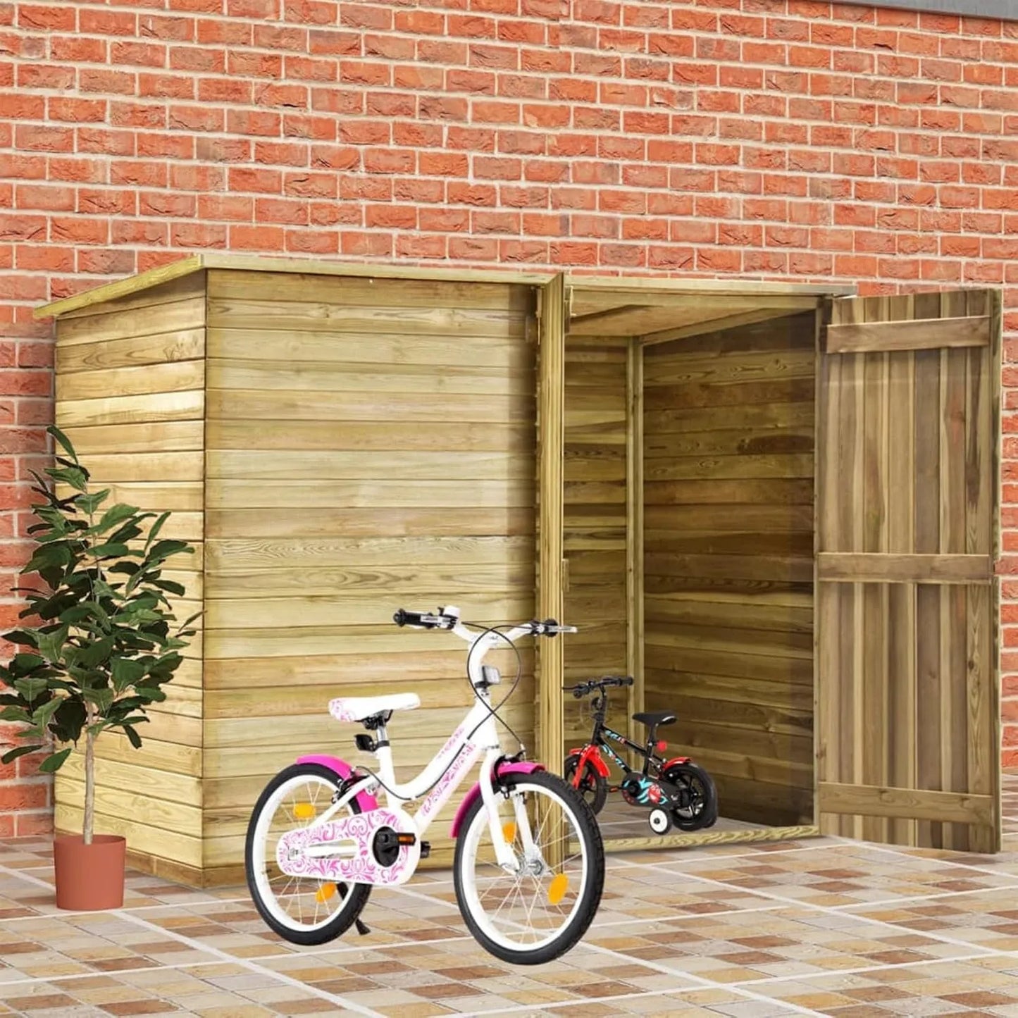 Cobertizo de jardín, 232 x 110 x 170 cm, Cobertizo de Bicicletas de Jardín, Madera de Pino Impregnada