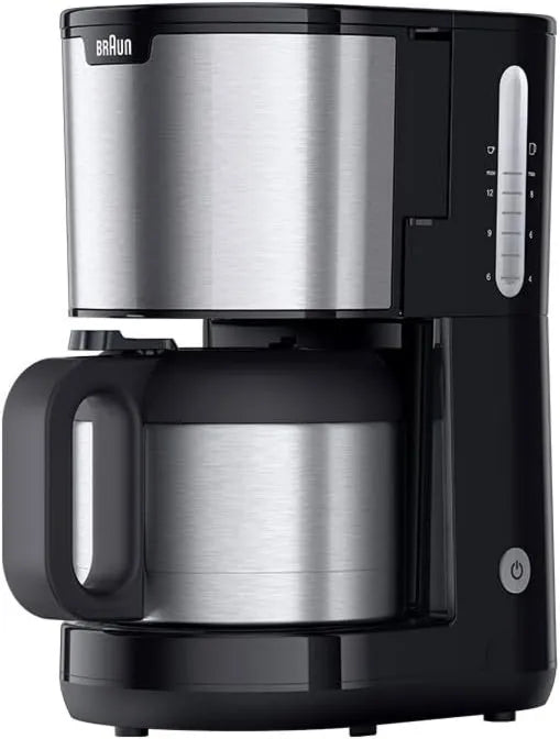 Braun KF1505 cafetera, 1,2 l, 1000 W, 9 tazas, acero inoxidable, PurShine BK de filtro, jarra térmica para hasta, sistema OptiBrew, función antigoteo